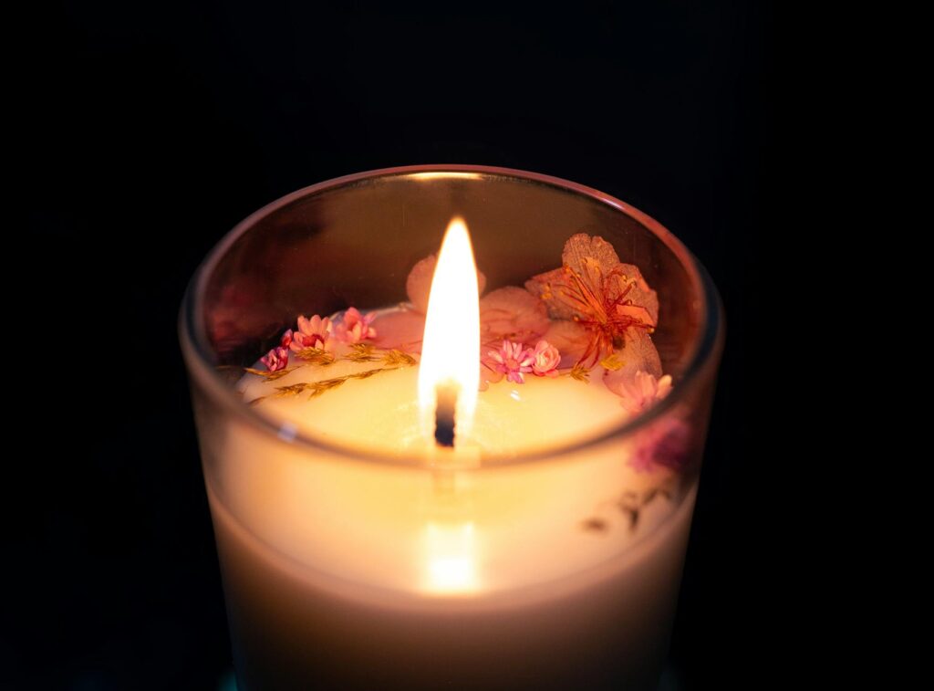 elegant artisan candle with floral accents