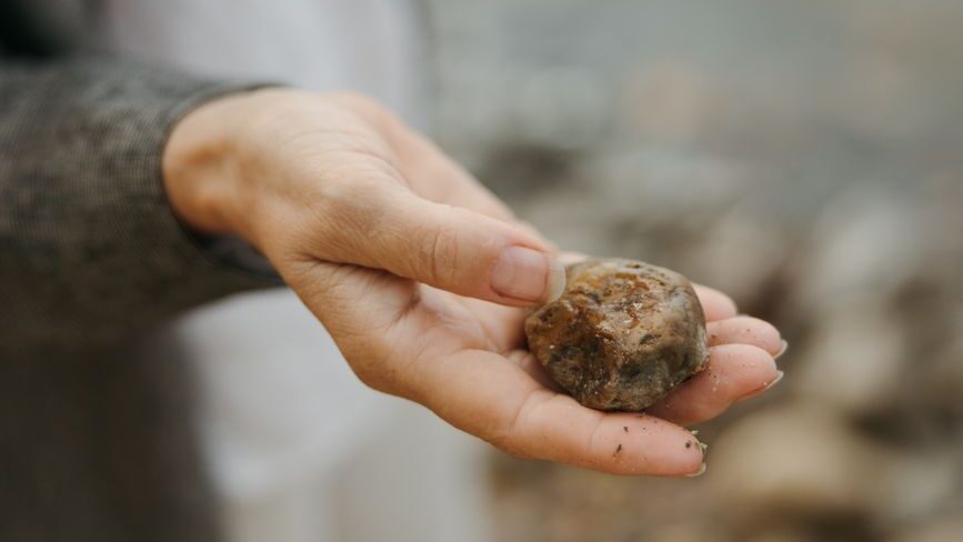 person holding a stone